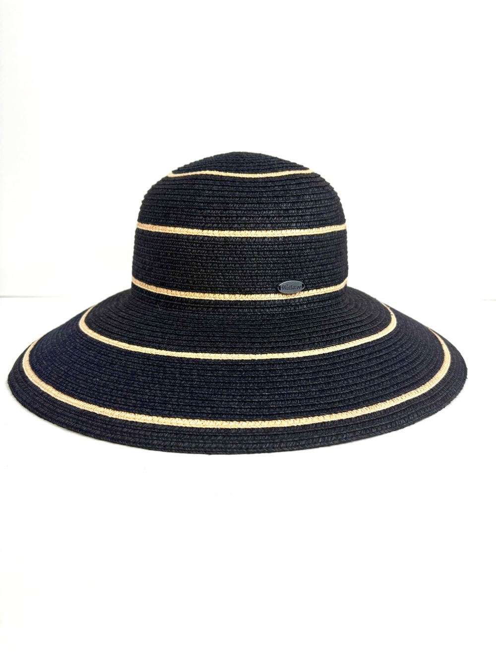 Wallaroo SPF 50 Wide Brim Black & Tan Savannah Striped Packable Sun Hat